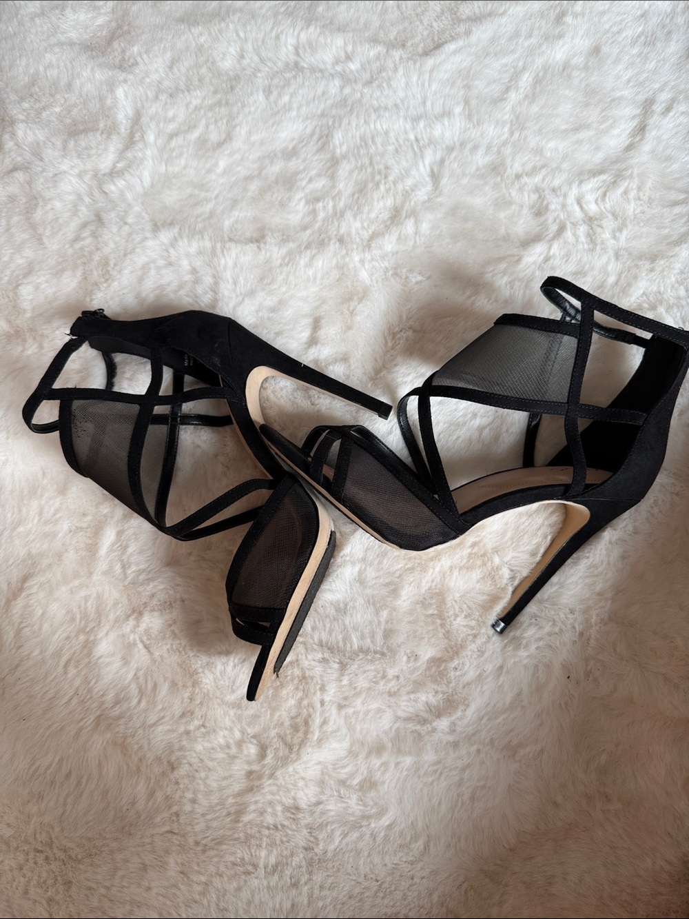 Aldo Black Strappy Mesh High Heels - Picture 5 of 6